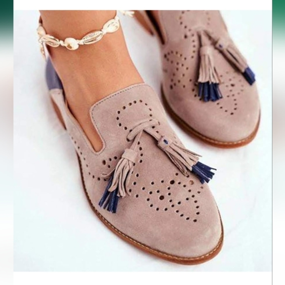 NEW Pink Blue Suede Fringe Oxford Lace-Up Shoes 36/6
